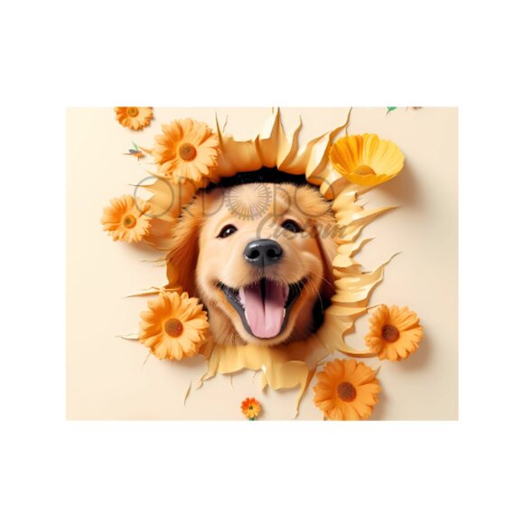 Other - Golden Retriever Floral Burst Art Print 10x8